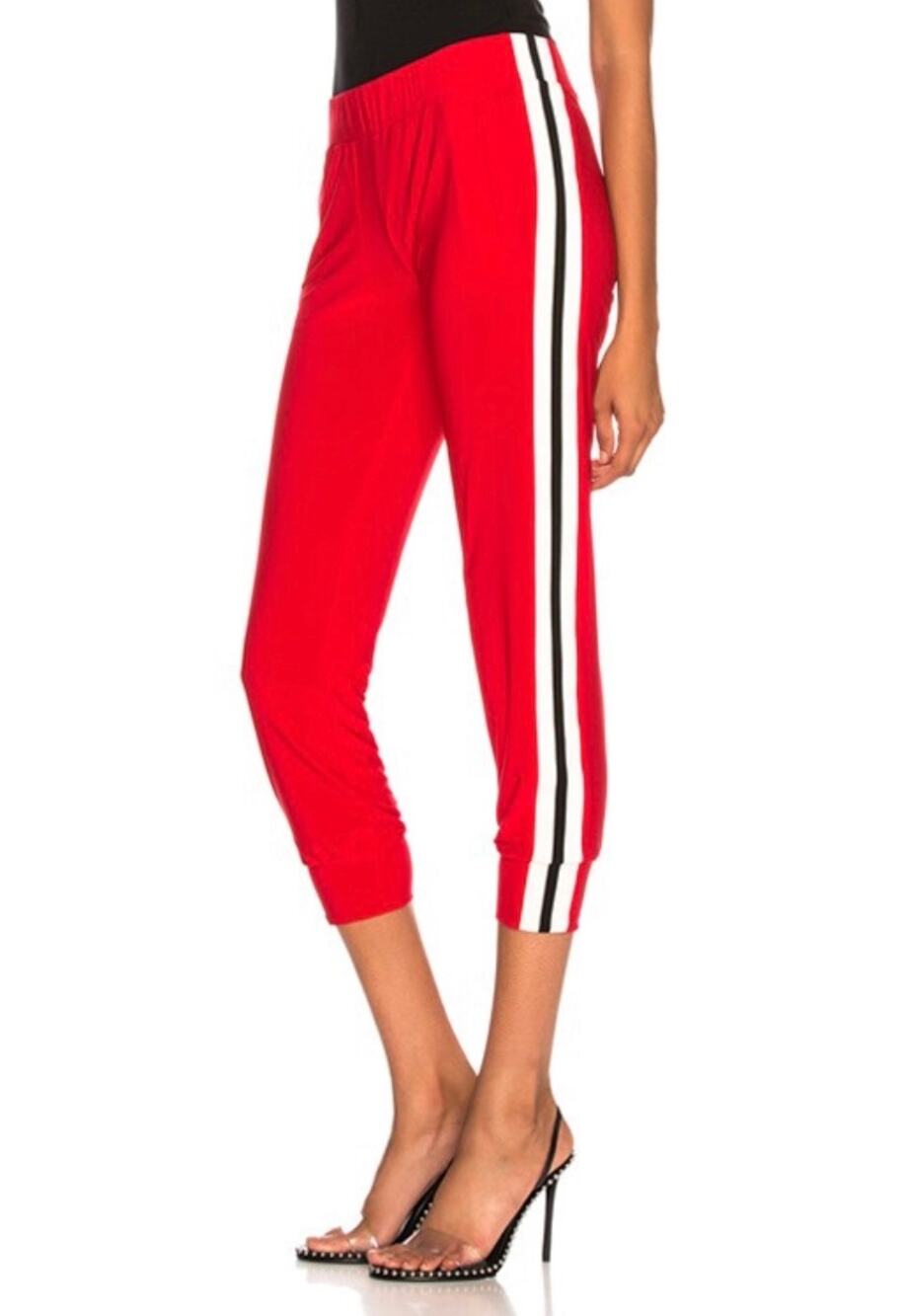 Norma Kamali Side Stripe Jersey Cropped Joggers in Red Tango XS